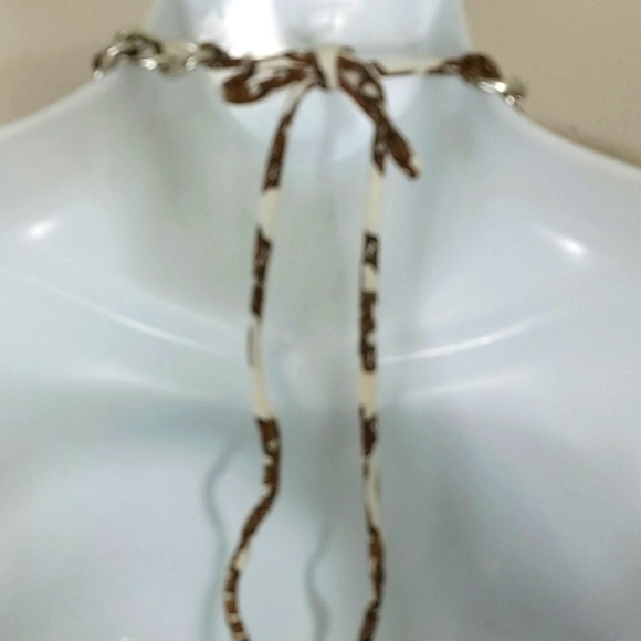 Michael Kors Top Tank halter grecian chain Backless ivory yellow Black Stretchy - Picture 6 of 9